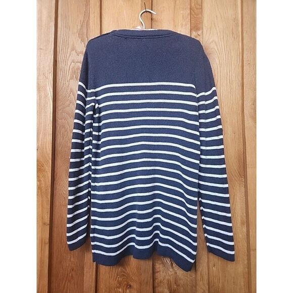 Gap Maternity Crew Neck Cotton Tunic Sweater, Large, Blue White Nautical Stripe - Picture 2 of 7